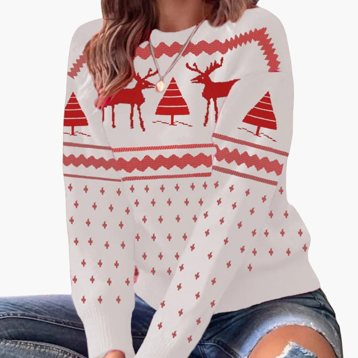 Damen Pullover mit Rundhalsausschnitt und Rentiermuster