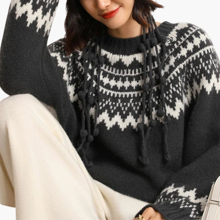 Damen Pullover mit Rundhalsausschnitt und Strickmuster