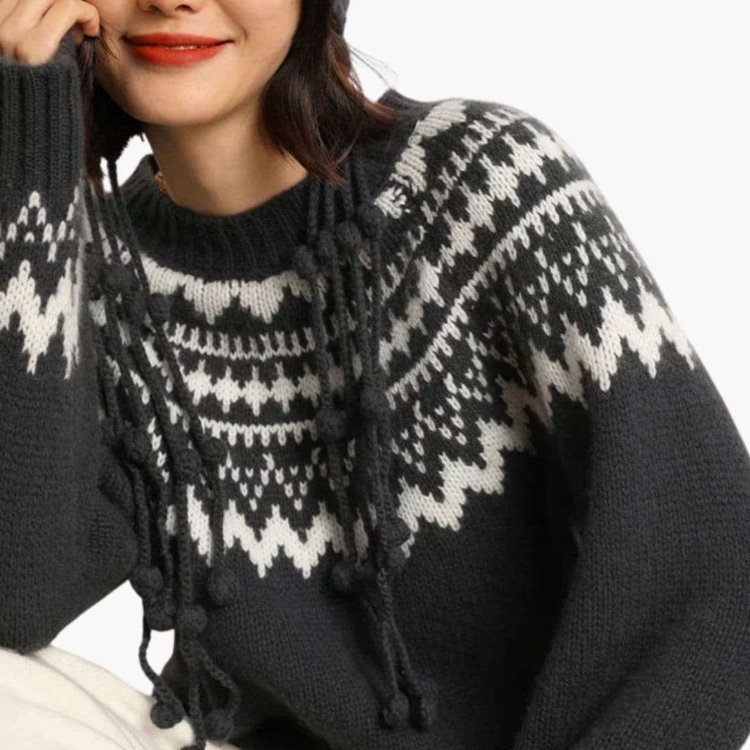 Damen Pullover mit Rundhalsausschnitt und Strickmuster