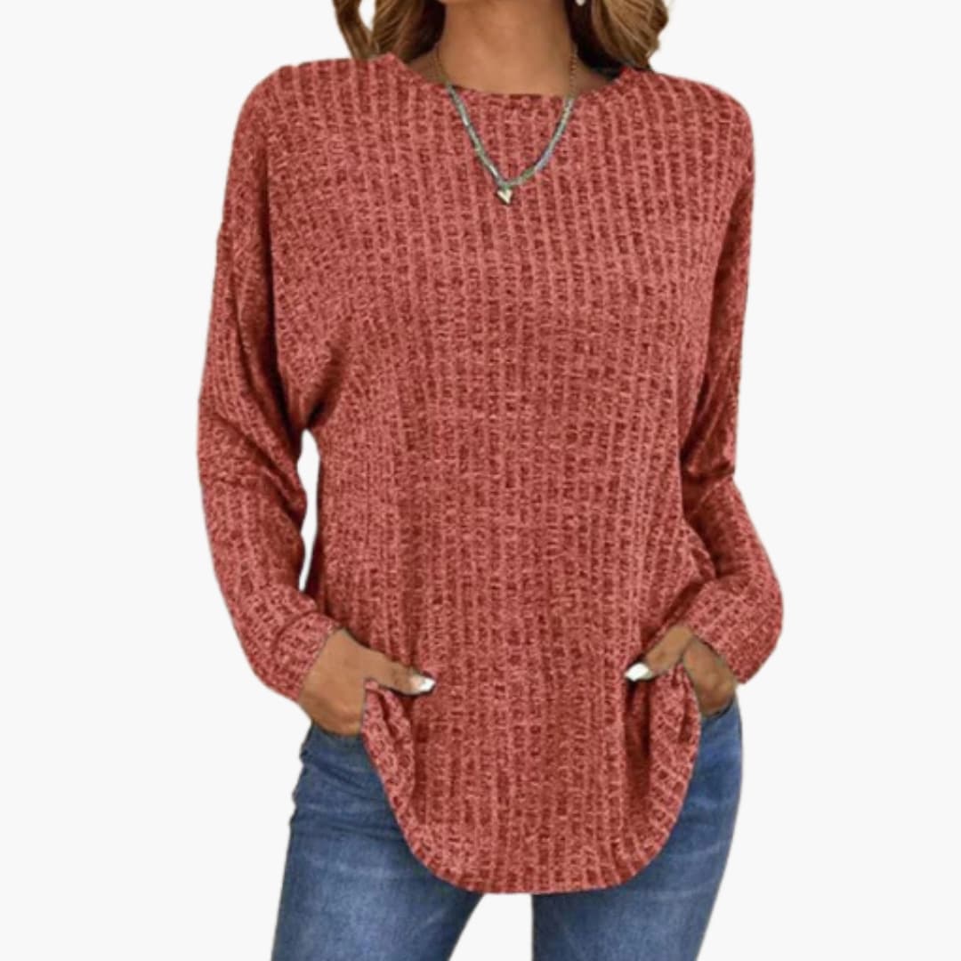 Damen Pullover mit Rundhals und geripptem Saum