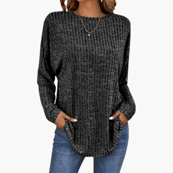 Damen Pullover mit Rundhals und geripptem Saum