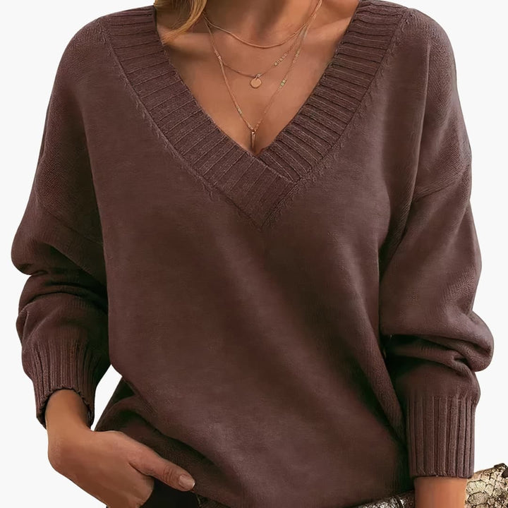 Damen Pullover mit V-Ausschnitt und langen Ärmeln