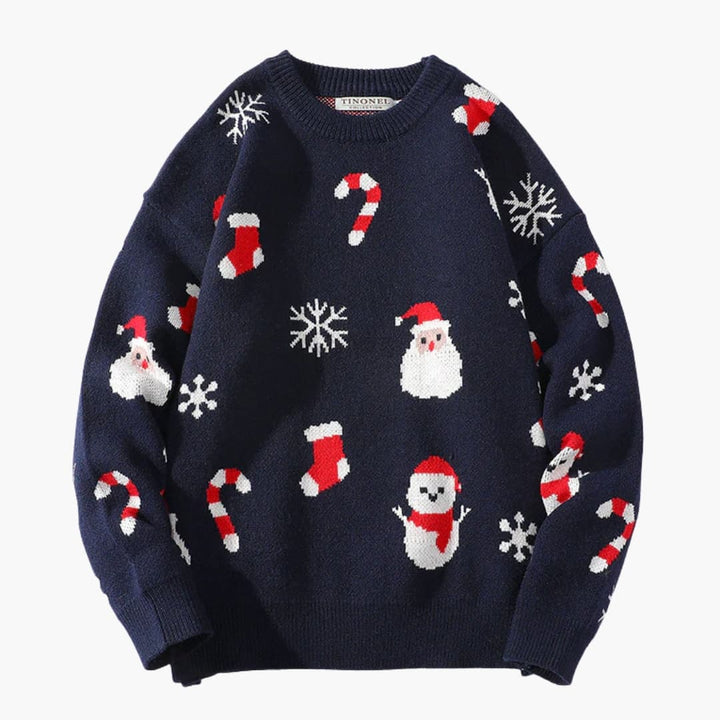 Damen Pullover mit Weihnachtsmann Motiv und strukturierter Strickoberfläche