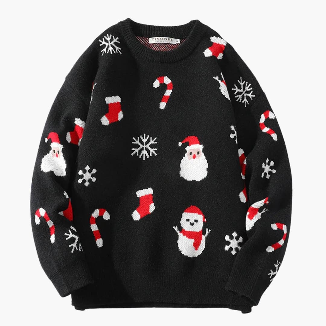 Damen Pullover mit Weihnachtsmann Motiv und strukturierter Strickoberfläche