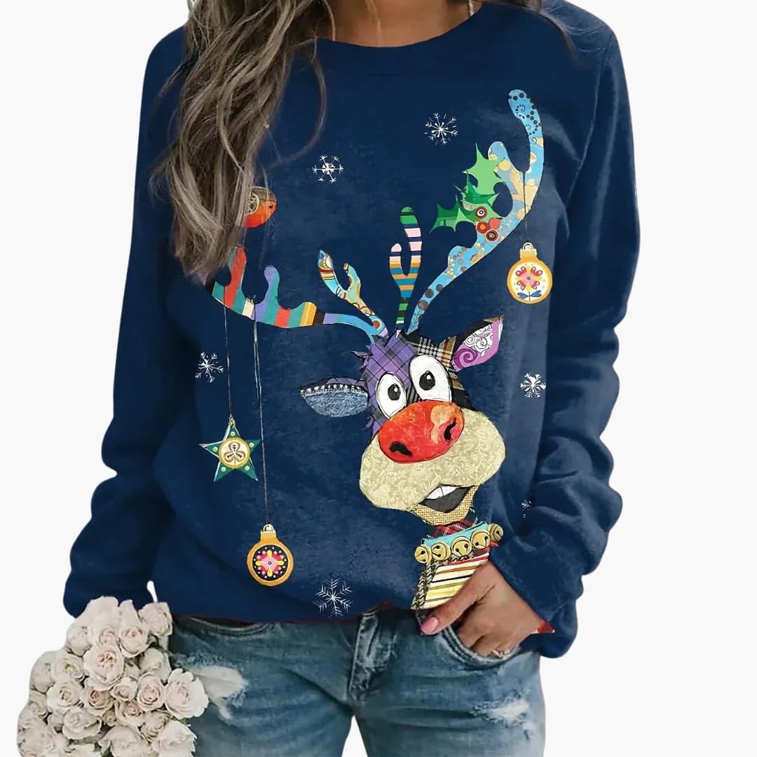 Damen Pullover mit festlichem Motiv und langen Ärmeln
