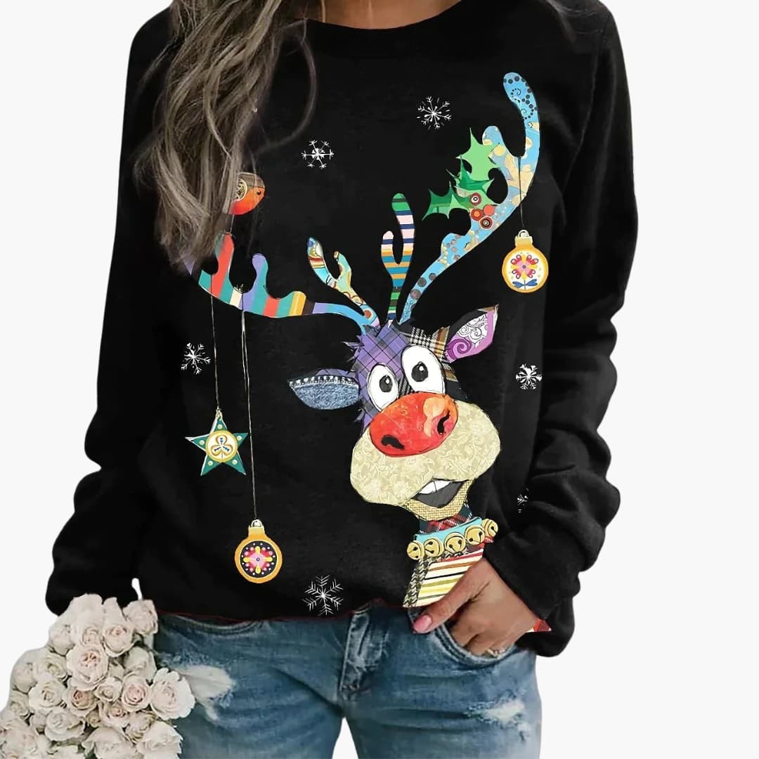 Damen Pullover mit festlichem Motiv und langen Ärmeln