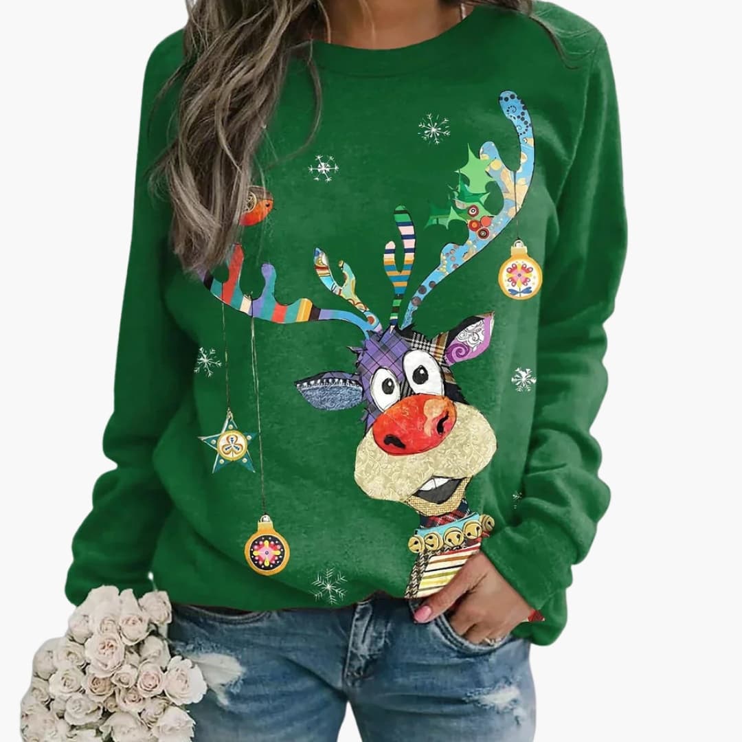 Damen Pullover mit festlichem Motiv und langen Ärmeln
