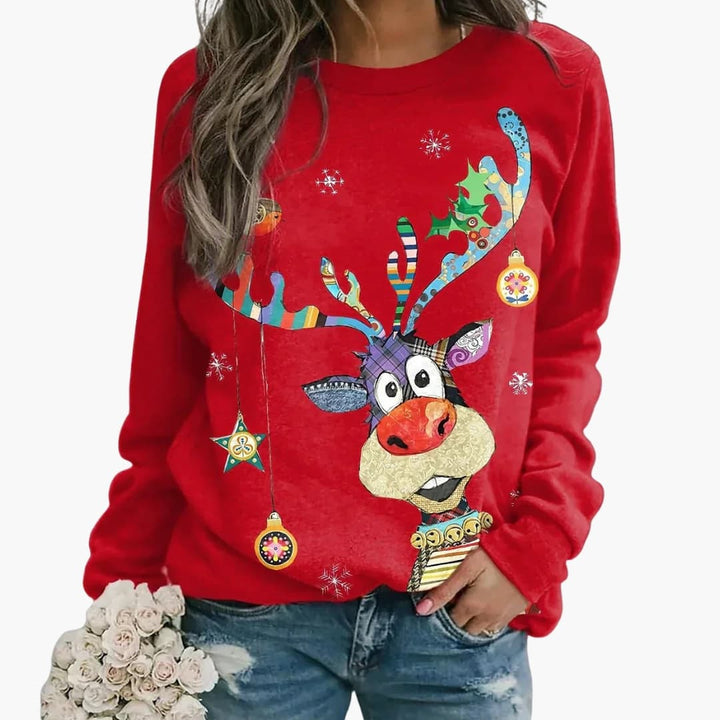 Damen Pullover mit festlichem Motiv und langen Ärmeln