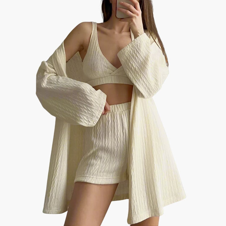 Damen Schlafanzug Set mit Cardigan und Shorts