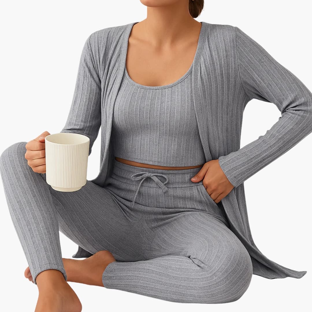 Damen Pyjama Set mit Cardigan und ärmellosem Top