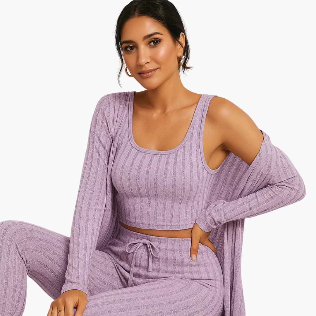 Damen Pyjama Set mit Cardigan und ärmellosem Top