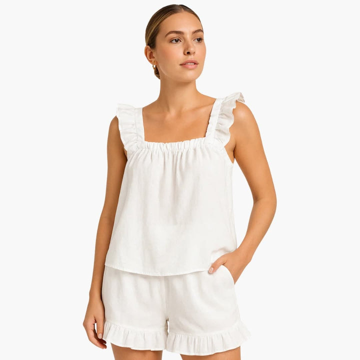 Damen Pyjama Set mit Rüschenträgern und elastischem Bund