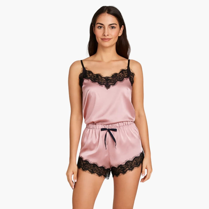 Damen Pyjama Set mit V Ausschnitt Top und Shorts