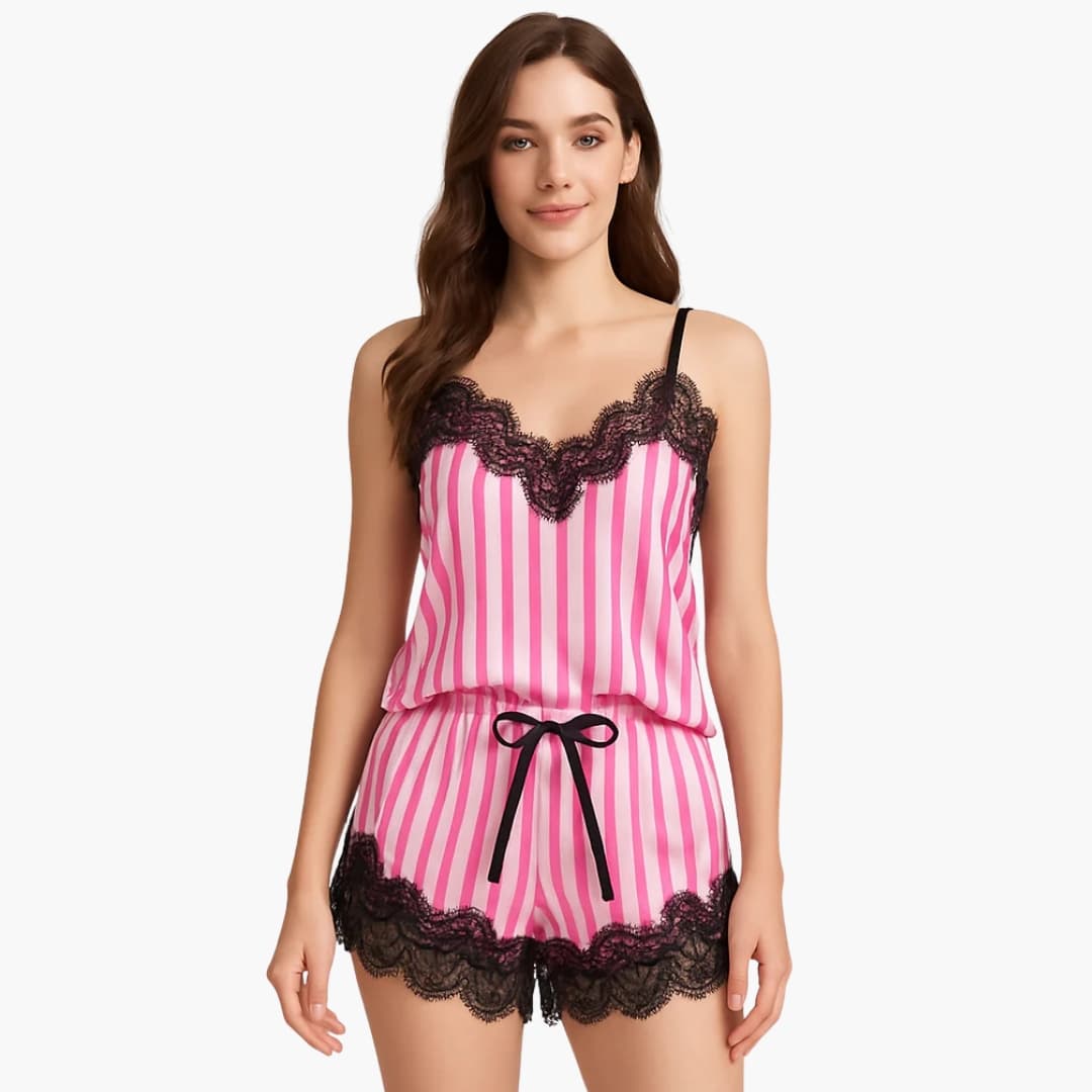 Damen Pyjama Set mit V Ausschnitt Top und Shorts