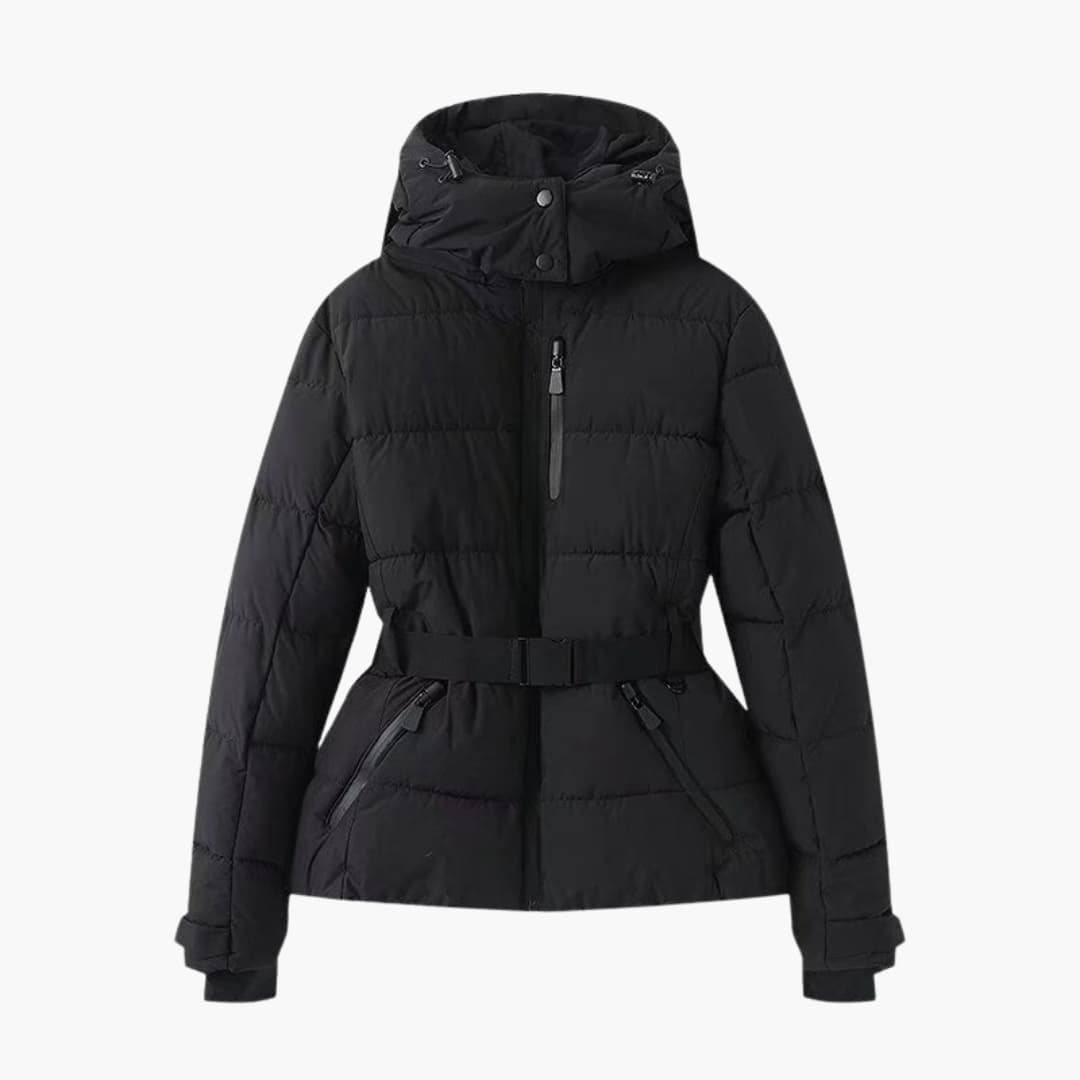 Damen Steppjacke mit Gürtel und hohem Kragen