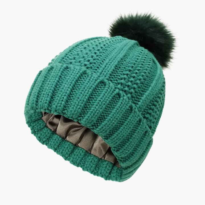 Damen Strick Wintermütze mit Satinfutter