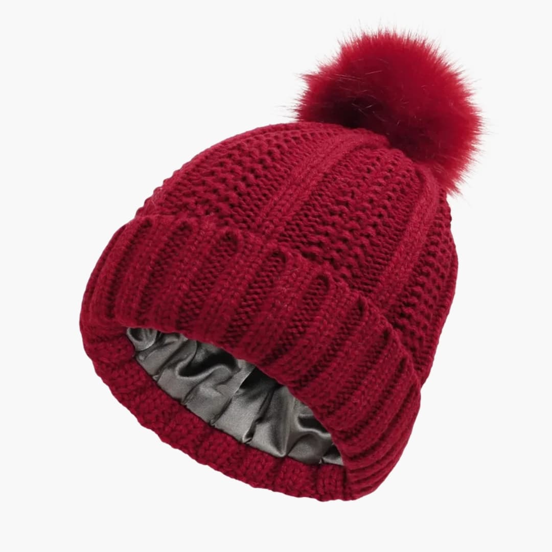 Damen Strick Wintermütze mit Satinfutter