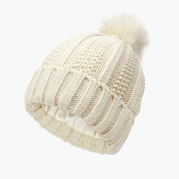 Damen Strick Wintermütze mit Satinfutter