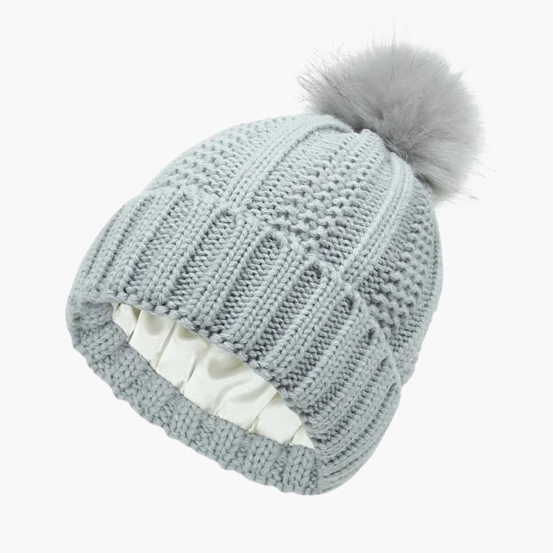 Damen Strick Wintermütze mit Satinfutter