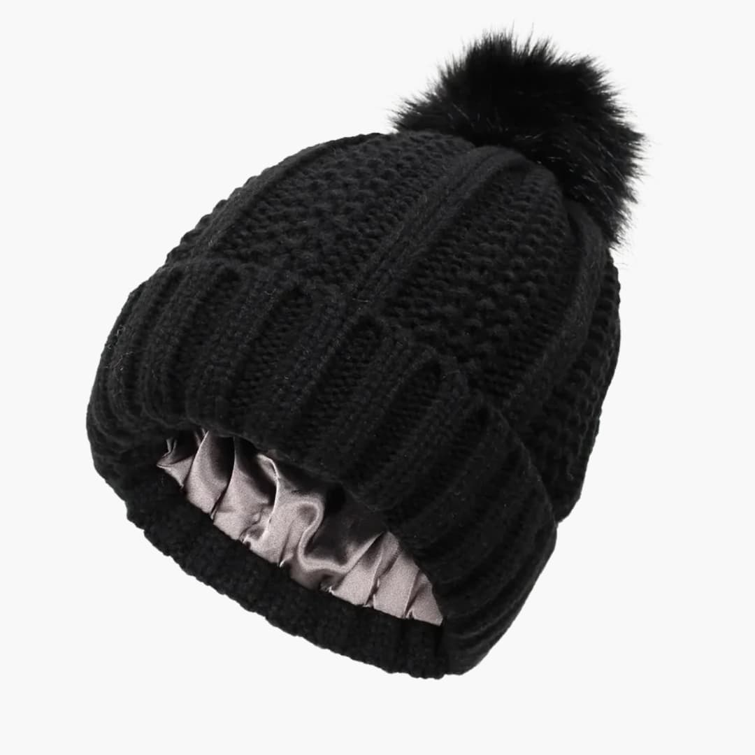 Damen Strick Wintermütze mit Satinfutter