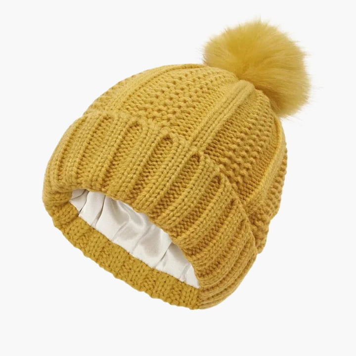 Damen Strick Wintermütze mit Satinfutter