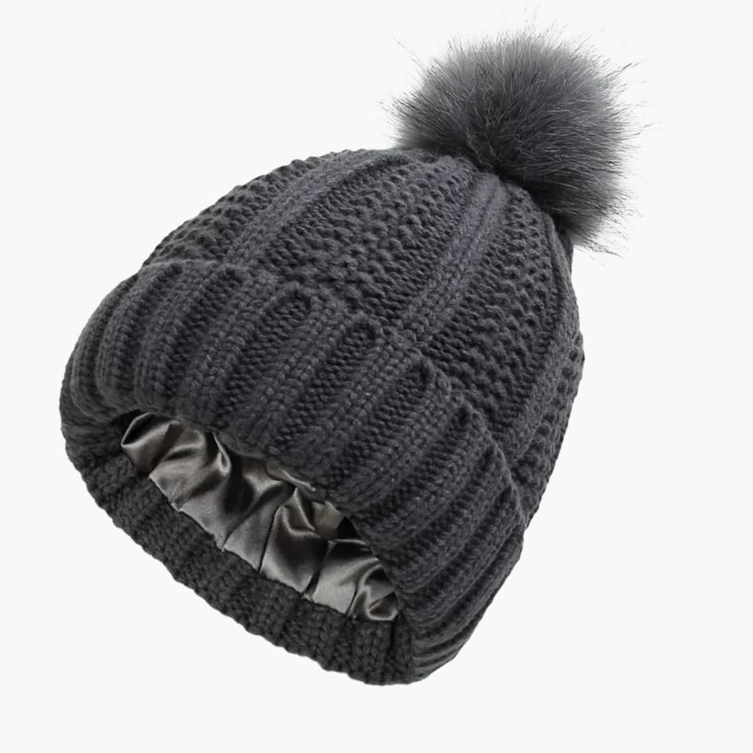 Damen Strick Wintermütze mit Satinfutter