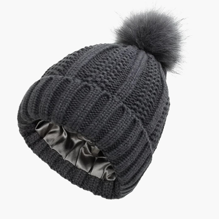 Damen Strick Wintermütze mit Satinfutter