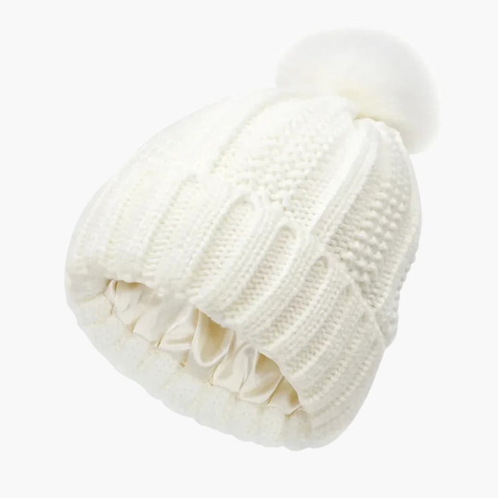 Damen Strick Wintermütze mit Satinfutter
