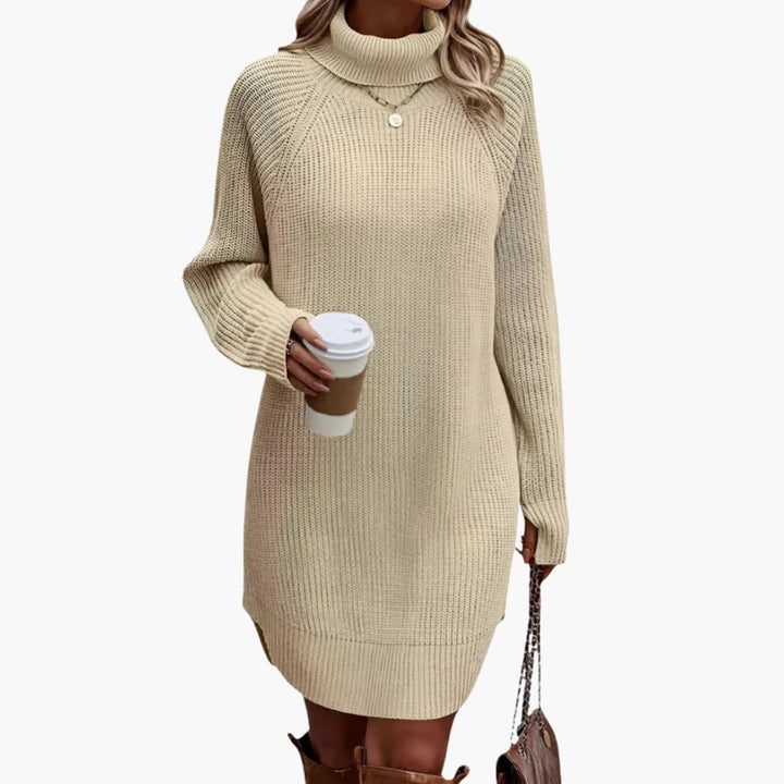 Damen Strickkleid mit Rollkragen und langen Ärmeln