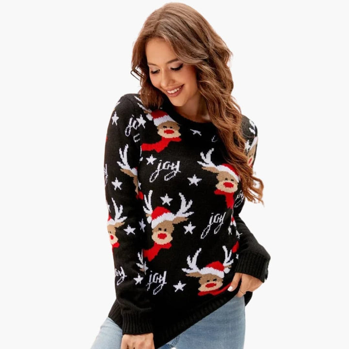 Damen Strickpullover mit Innenfutter und Rentiermotiv