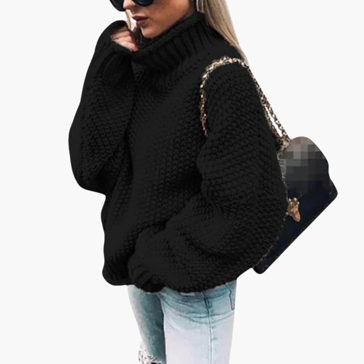 Damen Strickpullover mit Rollkragen und Rippstricksaum