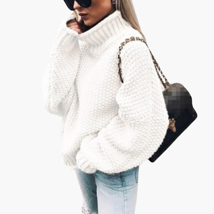 Damen Strickpullover mit Rollkragen und Rippstricksaum