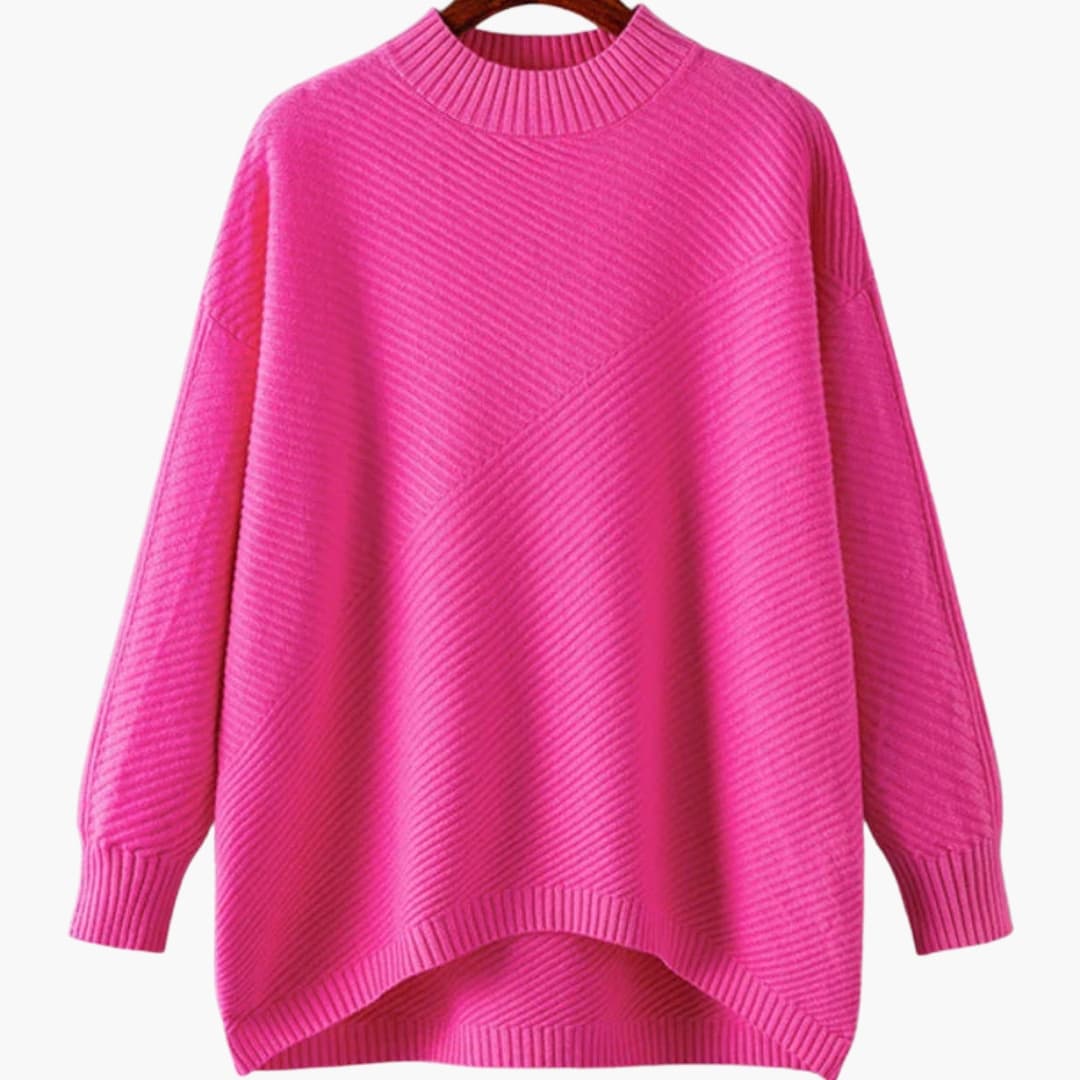 Damen Strickpullover mit Rundhalsausschnitt und Rippoberfläche