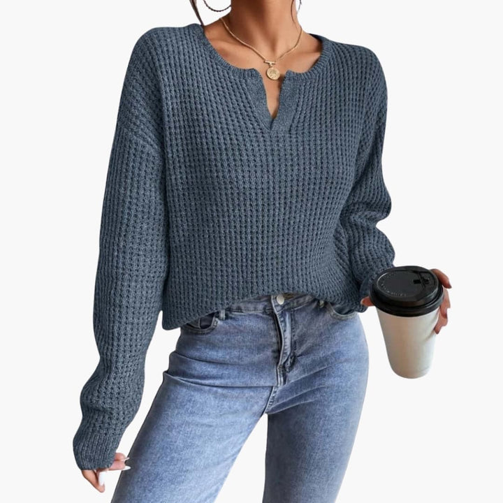 Damen Strickpullover mit Schlitz Ausschnitt
