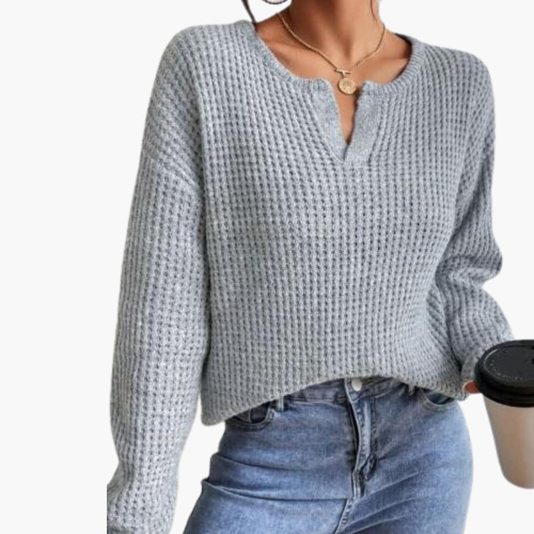 Damen Strickpullover mit Schlitz Ausschnitt
