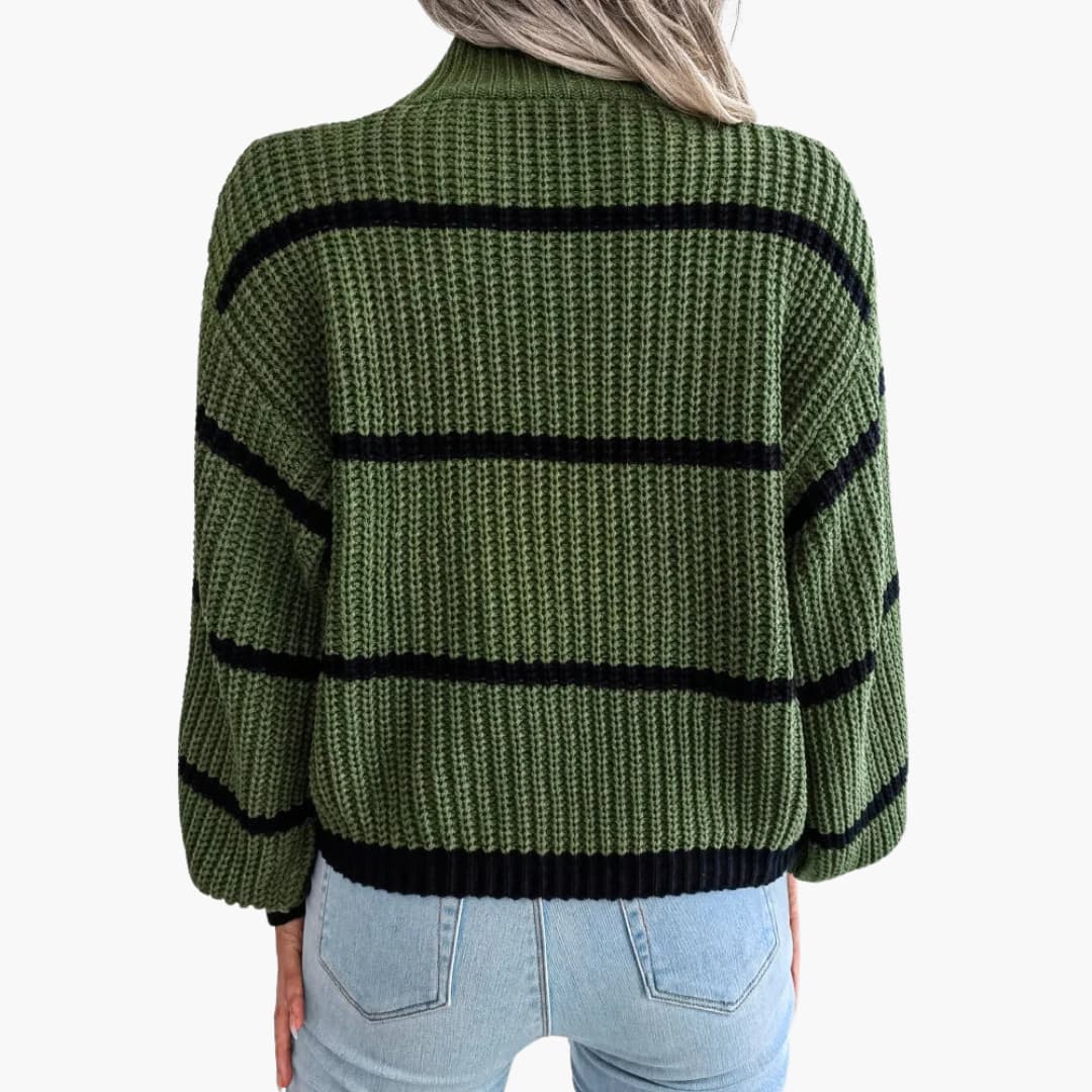 Damen Strickpullover mit Streifen und hohem Kragen