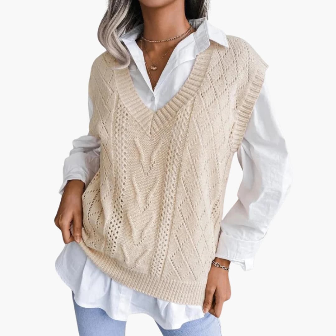 Damen Strickweste mit V Ausschnitt und Rippstrick