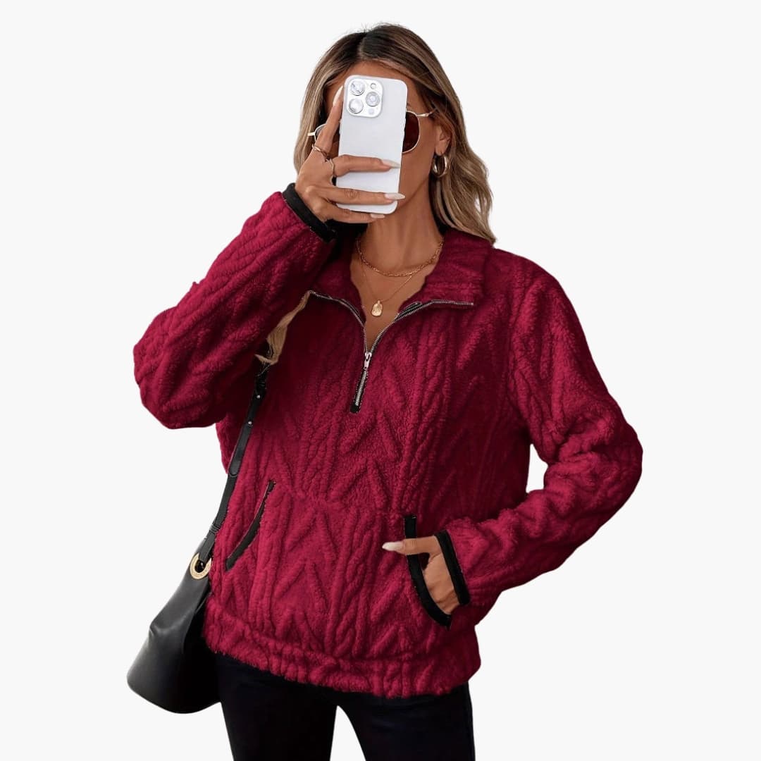 Damen Teddyfleecepullover mit Kängurutaschen