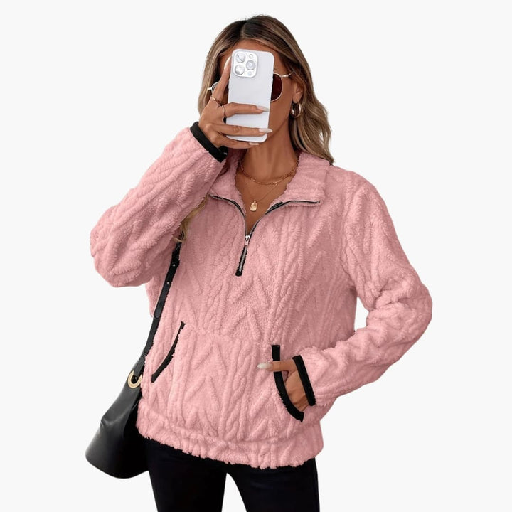 Damen Teddyfleecepullover mit Kängurutaschen