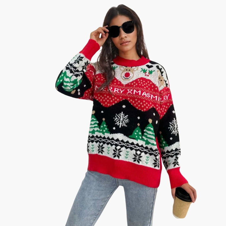 Damen Weihnachtspullover mit Festlichen Motiven und Ausgewogener Form