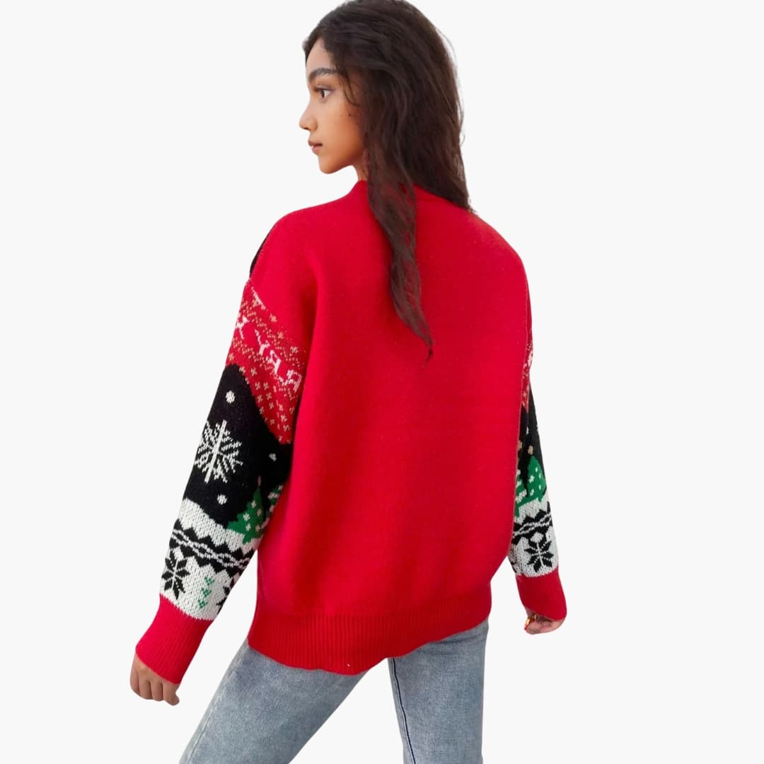 Damen Weihnachtspullover mit Festlichen Motiven und Ausgewogener Form
