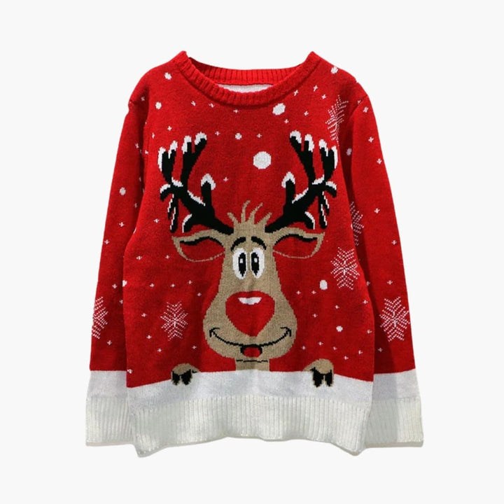 Damen Weihnachtspullover mit Geripptem Saum und Dekorativem Motiv