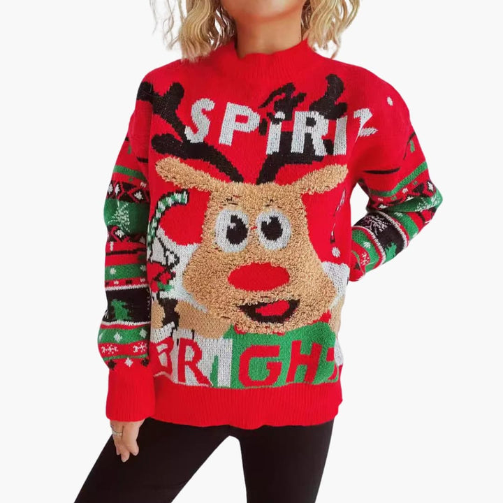 Damen Weihnachtspullover mit Gestrickter Oberfläche und Festlichen Details