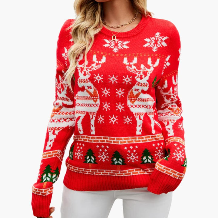 Damen Weihnachtspullover mit Rentier Design und Strickstruktur