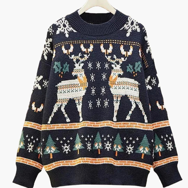 Damen Weihnachtspullover mit Rentier Design und Strickstruktur