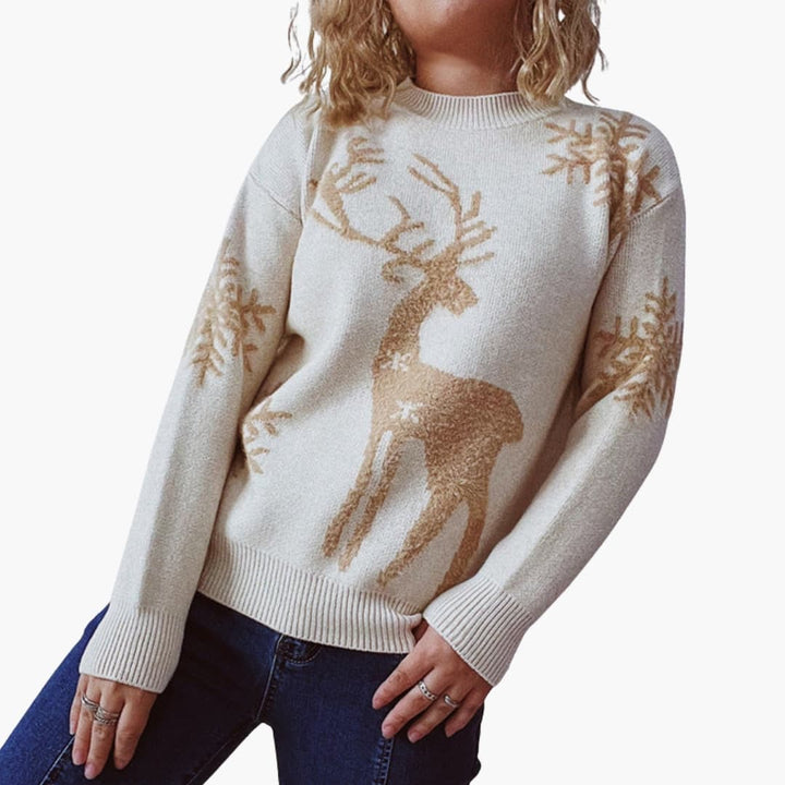 Damen Weihnachtspullover mit Rentiermotiv und Schneeflockendetails