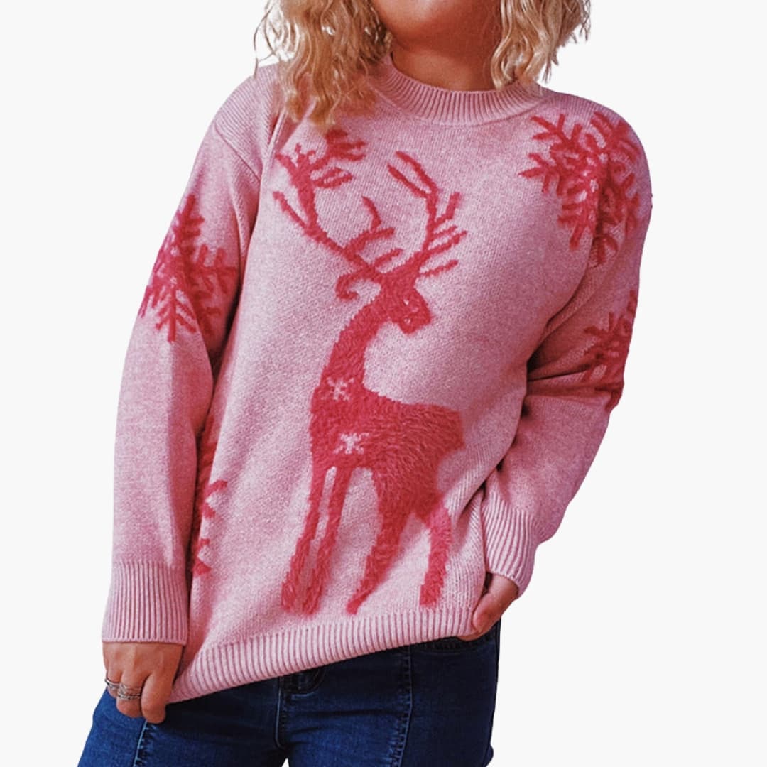 Damen Weihnachtspullover mit Rentiermotiv und Schneeflockendetails