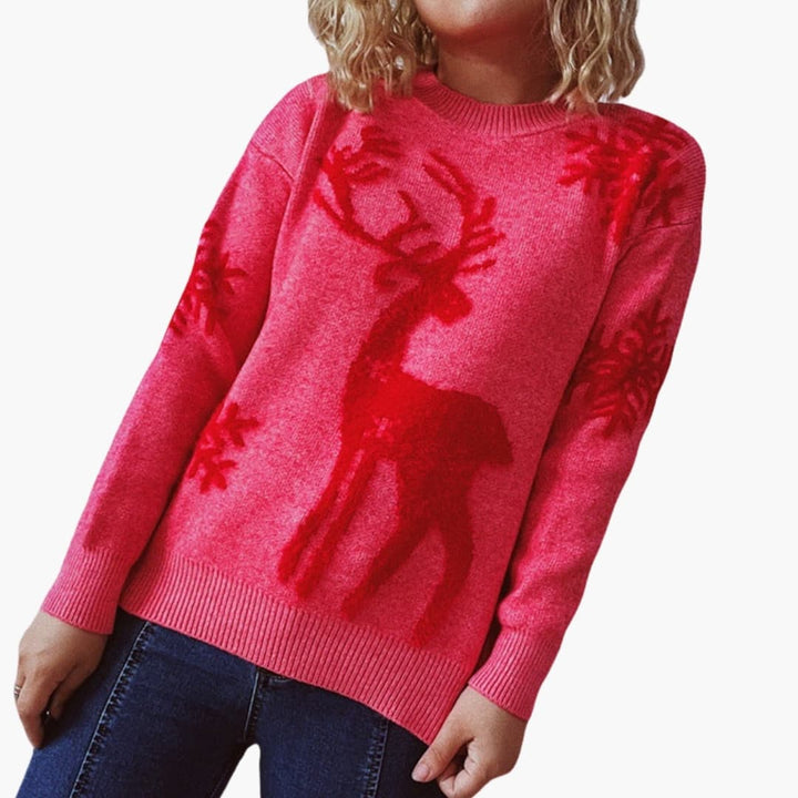 Damen Weihnachtspullover mit Rentiermotiv und Schneeflockendetails