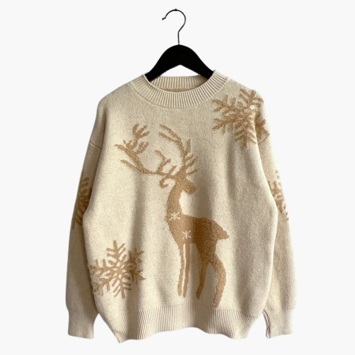 Damen Weihnachtspullover mit Rentiermuster und Strickstruktur