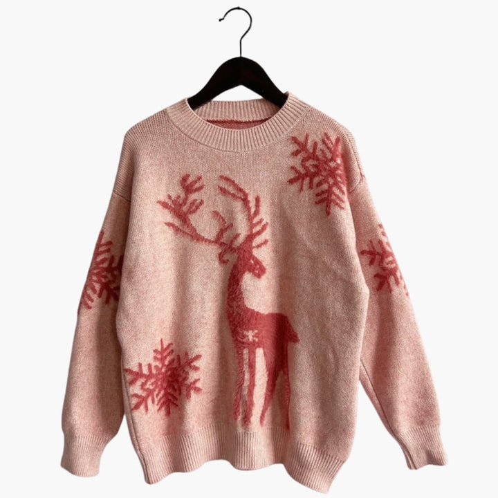 Damen Weihnachtspullover mit Rentiermuster und Strickstruktur